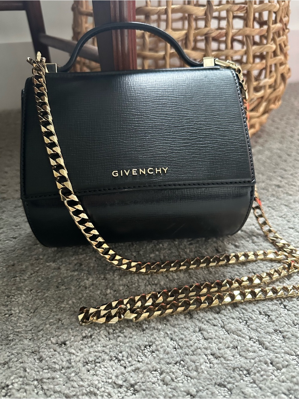 Givenchy Leather Pandora Box Handbag Black On Gold Chain